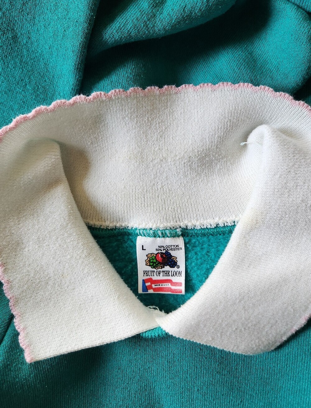 Vintage Grandma 90s Cottagecore Farmhouse Ruffle Collar Sweatshirt Sz L - Picture 7 of 8